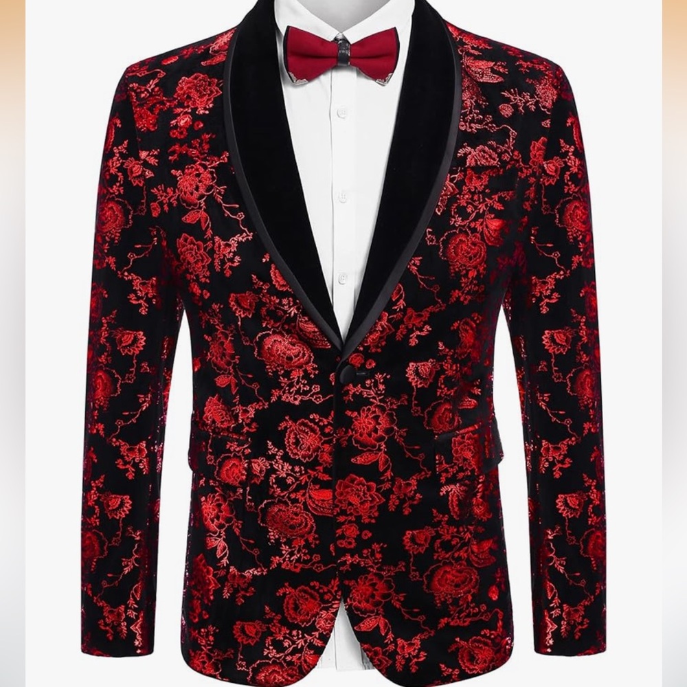 {preloved} Men’s Black and Red Floral Blazer